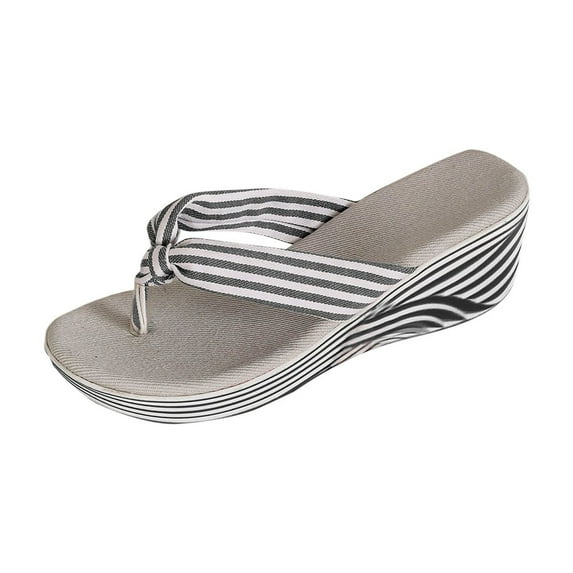 Striped Funny Thick Sole Wedges for Women Casual Soft Cozy Summer Flip Flops Trendy High Heel Thong Sandals for Daily
