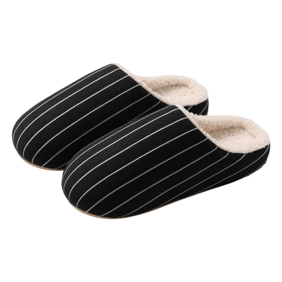 Striped Fuzzy Slippers for Women Men Cute Winter House Shoes Anti-Slip Memory Foam Slip on Shoes