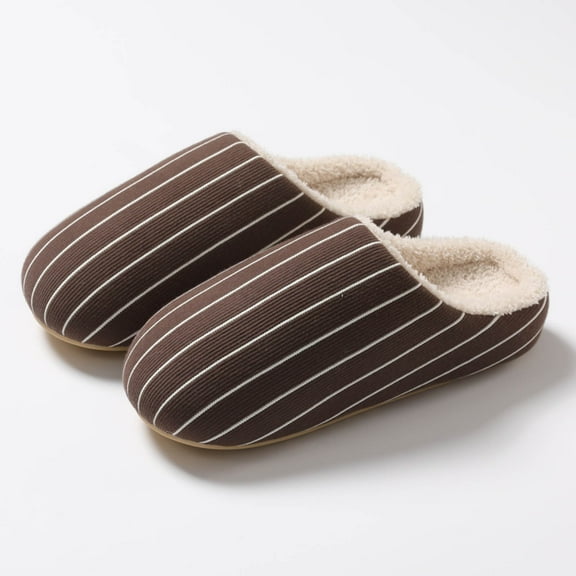 Striped Fuzzy Slippers for Women Men Cute Winter House Shoes Anti-Slip Memory Foam Slip on Shoes