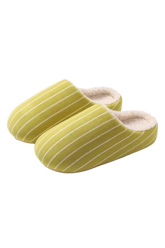 Striped Fuzzy Slippers for Women Men Cute Winter House Shoes Anti-Slip Memory Foam Slip on Shoes