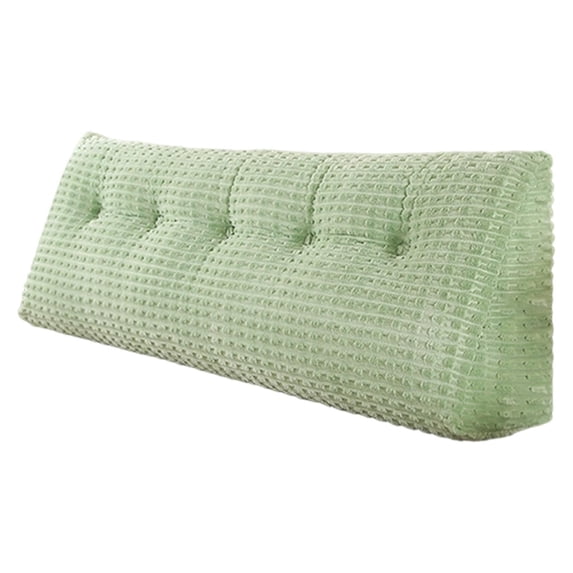 Striped Fuzzy Wedge Headboard Pillow, Ergonomic Triangular Bed Backrest Bolster Pillow with Neck Roll, Washable Reading Support Cushion (Green, 32×8×20 Inches)
