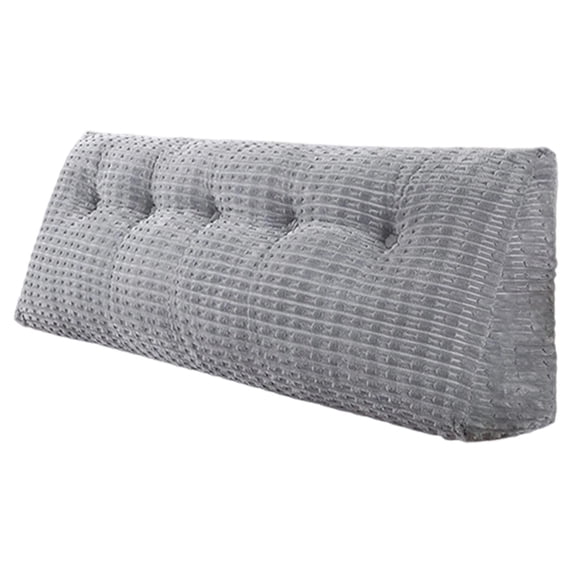Striped Fuzzy Wedge Headboard Pillow, Ergonomic Triangular Bed Backrest Bolster Pillow with Neck Roll, Washable Reading Support Cushion (Grey, 32×8×20 Inches)