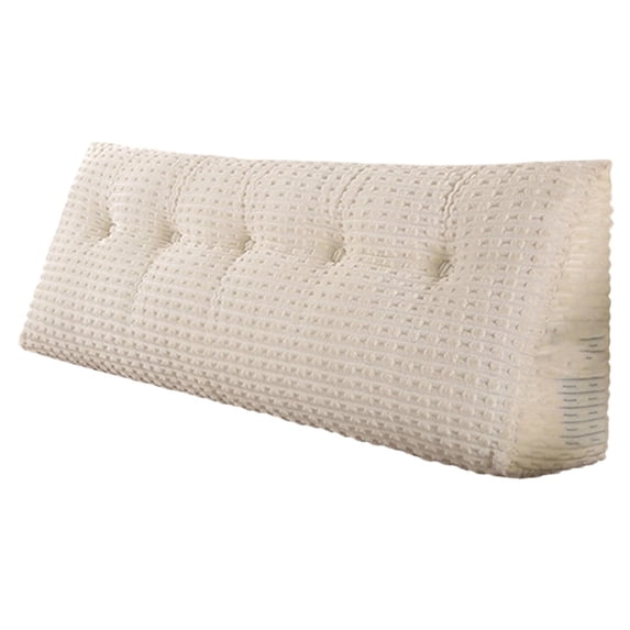 Striped Fuzzy Wedge Headboard Pillow, Ergonomic Triangular Bed Backrest Bolster Pillow with Neck Roll, Washable Reading Support Cushion (White, 32×8×20 Inches)