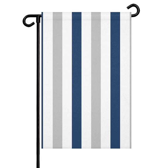 Striped Garden Flags for Outside Navy Blue Gray White Double Sided Yard Flags Outdoor House Decoration, Small 12X18 Inch,