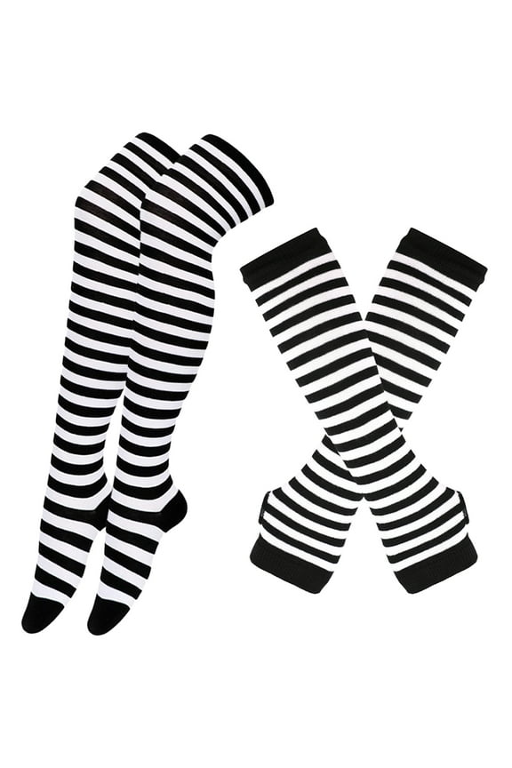 Striped Glove Stockings Winter Supplies Long Socks Black Gloves High Items Thigh Pink Miss