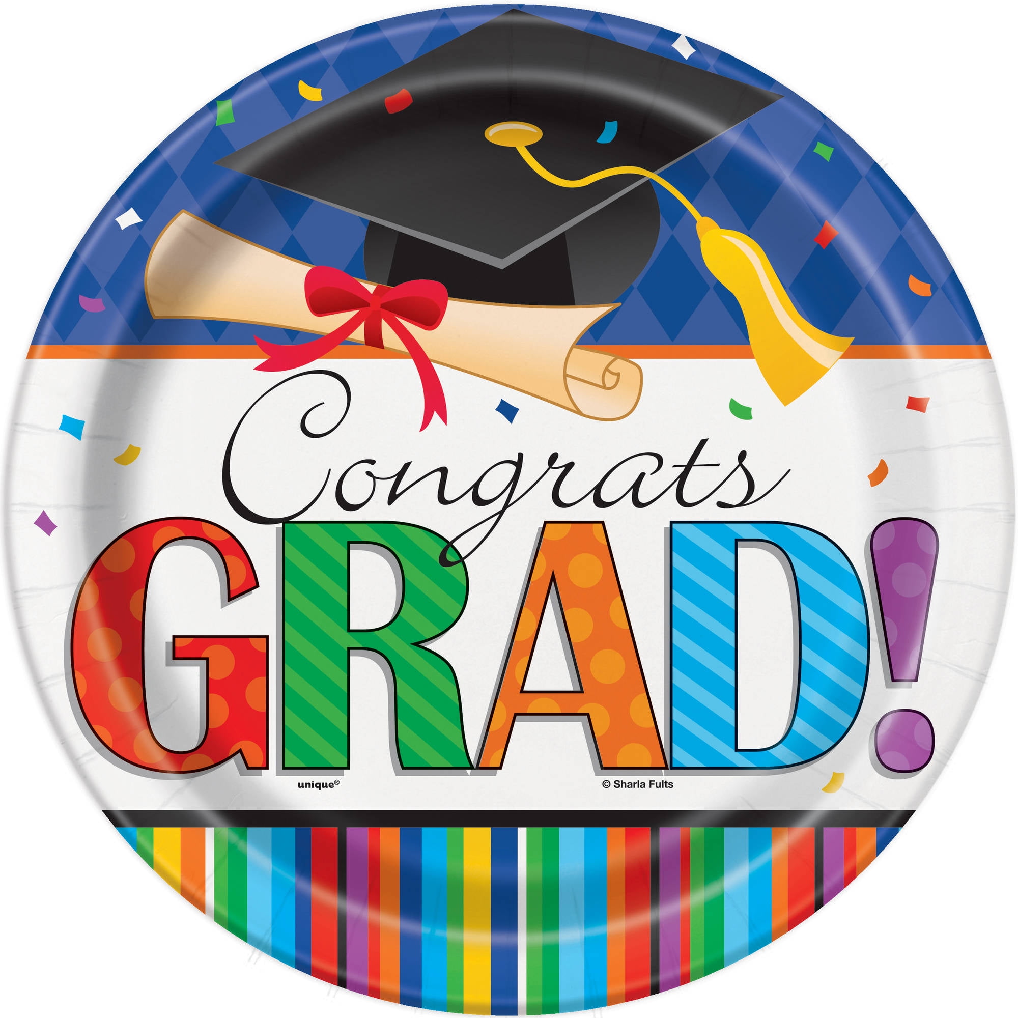 Grad Plate Striped Graduation Paper Plates, 9 in, 8ct - Walmart.com