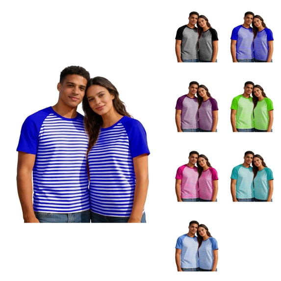 Striped Graphic Casual T-Shirt, Lightweight Crewneck Tee for Couples & Unisex – Summer Gym Workout Top