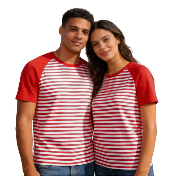 Striped Graphic Casual T-Shirt, Lightweight Crewneck Tee for Couples & Unisex – Summer Gym Workout Top
