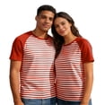 thumbnail image 1 of Striped Graphic Casual T-Shirt, Lightweight Crewneck Tee for Couples & Unisex – Summer Gym Workout Top, 1 of 4