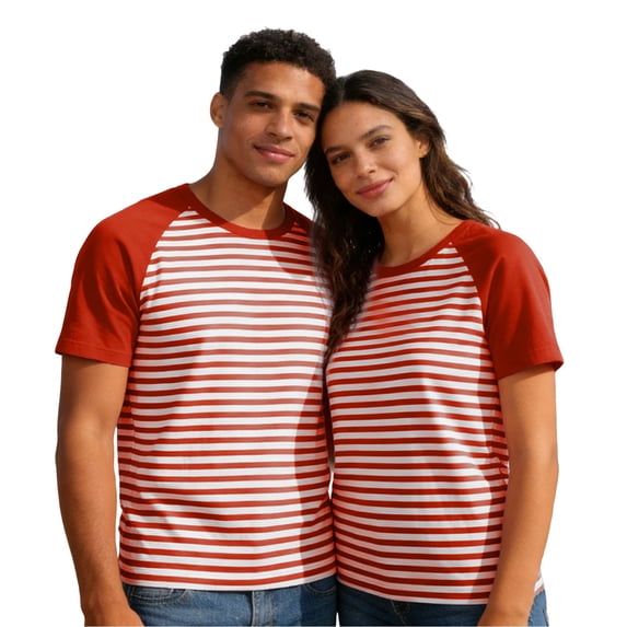 Striped Graphic Casual T-Shirt, Lightweight Crewneck Tee for Couples & Unisex – Summer Gym Workout Top