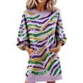 thumbnail image 1 of Striped Graphic Print Hoodie Dress for Women Festival Party Wear Casual Long Sleeve Crew Neck Pullover Tunic Purple M, 1 of 5