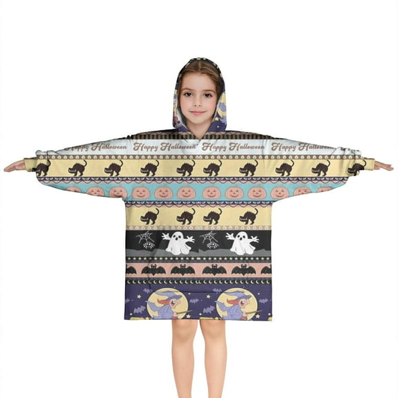 Striped Halloween Pattern Blanket Hoodies for Kids 6-13YR Oversize Wearable Blanket Hoodies for Boys Girls Teens