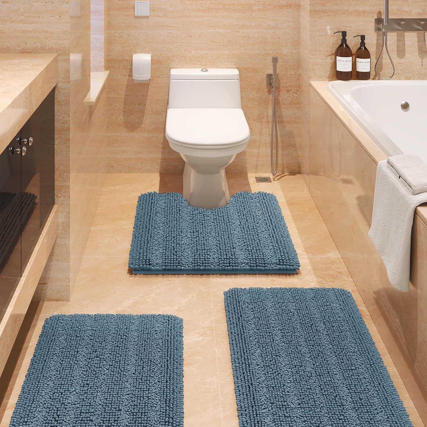 HAKUNA Striped Haze Blue Bathroom Rug Set 3 Pieces Ultra Soft, Non Slip ...