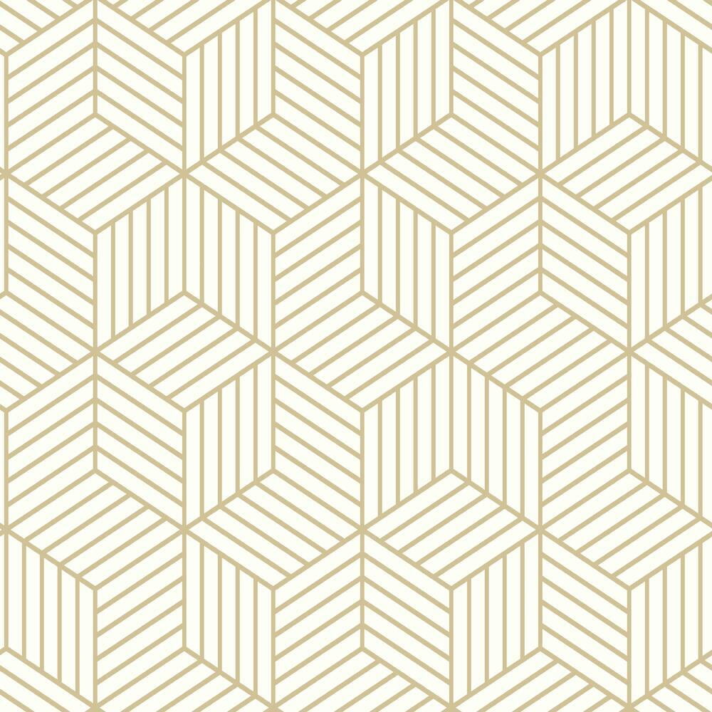 White and Gold Geometric Vinyl Peel and Stick Wallpaper Roll