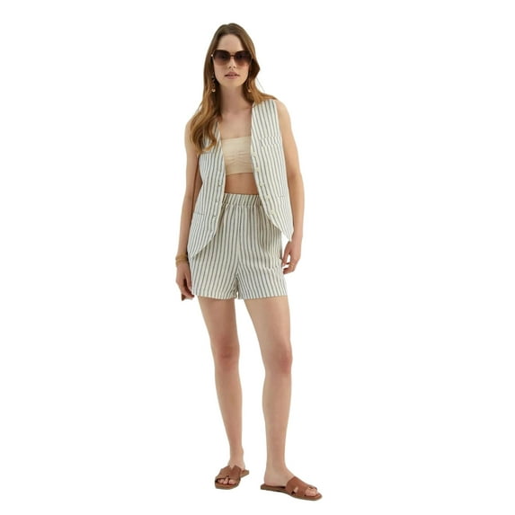 Striped High Waist Elastic Waist Shorts