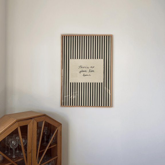 Striped Home Handwritten Vertical Cursive Wall Poster, Unframed Canvas 24x36in