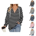 thumbnail image 1 of Striped Hoodies for Women 2025 Fall Winter Long Sleeve Lightweight V-Neck Color Block Hooded Sweatshirt Pullover Tops, 1 of 6