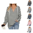 thumbnail image 1 of Striped Hoodies for Women 2025 Fall Winter Long Sleeve Lightweight V-Neck Color Block Hooded Sweatshirt Pullover Tops, 1 of 8