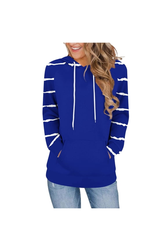 Striped Hoodies for Women Cowl Neck Long Sleeve Sweatshirt Loose Fashion Tops with Pockets Drawstring Pullover
