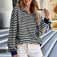 thumbnail image 1 of Striped Hoodies for Women Fashion Drawstring Casual Long Sleeve Sweatshirts Tops with Pockets Black M, 1 of 6