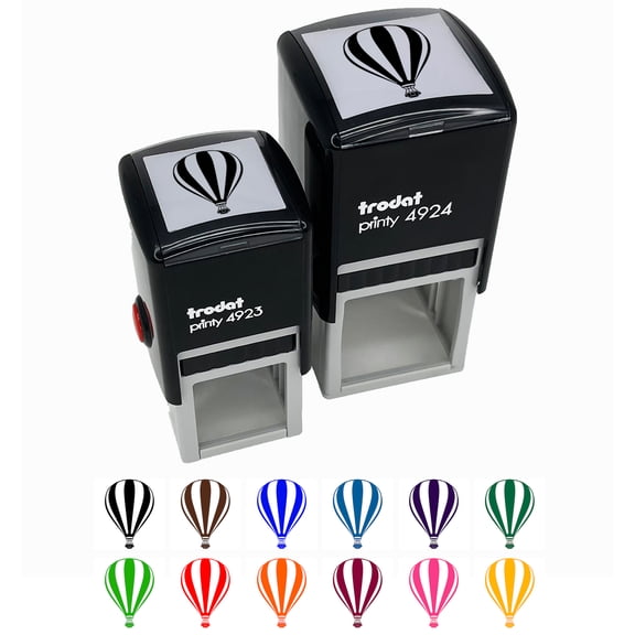 Striped Hot Air Balloon Self-Inking Rubber Stamp Ink Stamper - Blue Ink - Small 1 Inch
