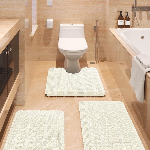 HAKUNA Striped Ice Cream Bathroom Rug Set 3 Pieces Ultra Soft, Non Slip Chenille Toilet Mat, Absorbent Plush Shaggy Bath Mats for Bathroom, Bedroom, Kitchen