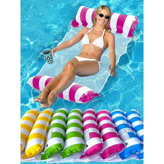 Striped Inflatable Mesh Pool Hammock Lounger for Adults, Multi-Color Optional Floating Raft, Portable Water Float Essential for Swimming Pool Beach Lake, Ideal for Summer Vacation, Pool Party,