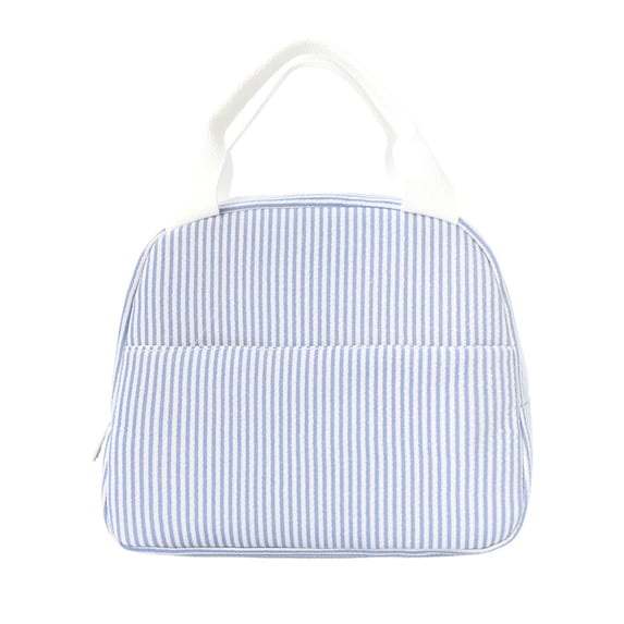 Striped Insulated Lunch Bag Large Capacity Lunch Box Carrier for Work Commute, Reusable Food Tote Light Blue