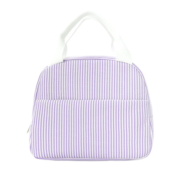 Striped Insulated Lunch Bag Large Capacity Lunch Box Carrier for Work Commute, Reusable Food Tote Purple