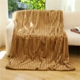 thumbnail image 1 of Striped Jacquard Imitation Rabbit Fur Blanket In Khaki Color Blanket - 1 * Quilt, Polyester-Cotton Blend, 1 of 6