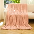 thumbnail image 1 of Striped Jacquard Imitation Rabbit Fur Blanket Pink Blanket - 1 * Quilt, Polyester-Cotton Blend, 1 of 6