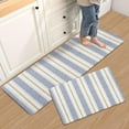 thumbnail image 1 of Striped Kitchen Rugs Set of 2, Cushioned Anti-Fatigue Kitchen Mats for Floor, Boho Non-Slip Waterproof Kitchen Floor Mat Washable for Kitchen, Home, Office, Laundry, Khaki and Blue, 1 of 6