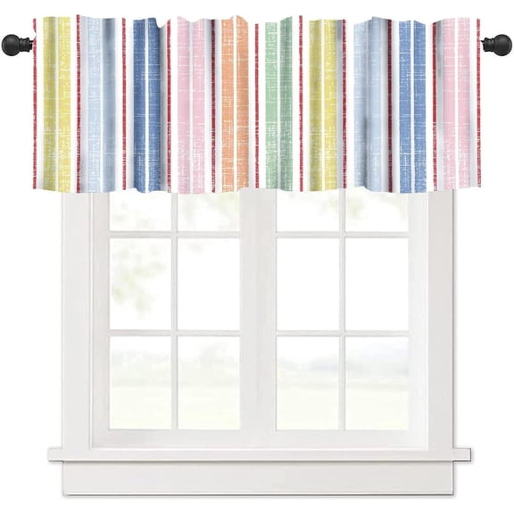 Striped Kitchen Valances Curtain Abstract Colourful Streaks Line Repeating Pastel Window Treatment Valances Short Curtains Rod Pocket Drape for Dining Room Home Decor, 54x18inch