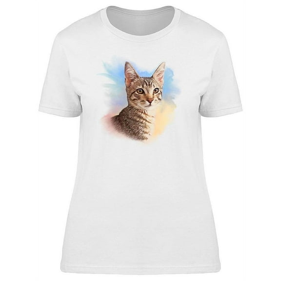 Striped Kitten Watercolor Art T-Shirt Women -Image by Shutterstock, Female 3X-Large