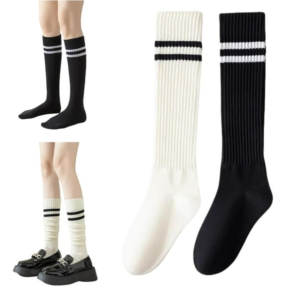 Striped Knee High Socks for Women Teen Girls Preppy Style Cotton Long Tube Sock Stripes