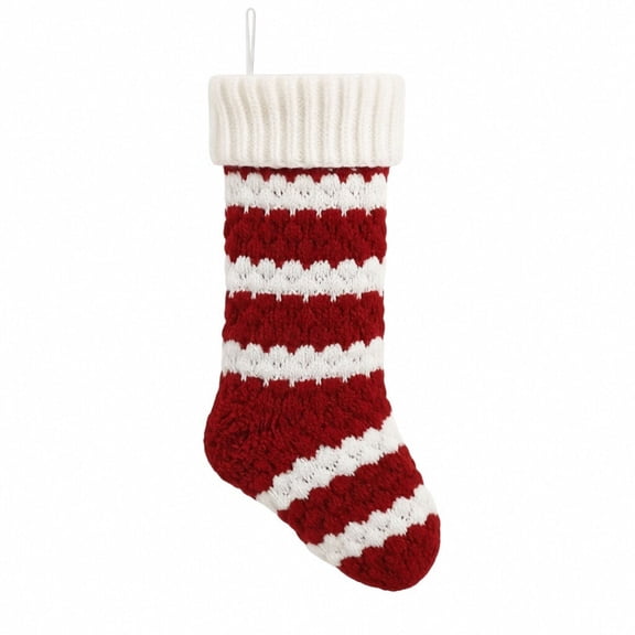 Striped Knit Christmas Stockings 20 Inch Crochet Xmas Stocking with Fold Cuff & Hanging Loop, Christmas Hanging Ornament Gift Bag for Fireplace Mantel Holiday Decor Red