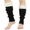 thumbnail image 1 of Striped Knit Leg Warmers Cute Knit Leg Warmer Socks for Dance Striped Leg Warmer Knitted Slouchy Boot Socks Ankle Warmers Over Knee Wide Teachers Gifts for Women Black One Size, 1 of 3