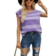 thumbnail image 1 of Striped Knit Sleeveless Sweater Tank Top Round Neck Transitional Style Purple Small, 1 of 5