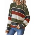 thumbnail image 1 of Striped Knit Sweater for Women Fall Winter Casual Trendy Crewneck Pullover Color Block Sweaters Y2k Tops Dark Green S, 1 of 9