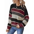thumbnail image 1 of Striped Knit Sweater for Women Fall Winter Casual Trendy Crewneck Pullover Color Block Sweaters Y2k Tops, 1 of 9
