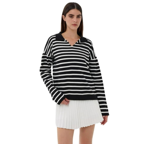 Striped Knitwear Polo Shirt Sweater