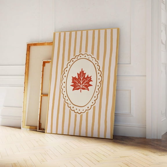 Striped Leaf Fall Art Poster Autumn Wall Decor Poster, Unframed Size 16x24