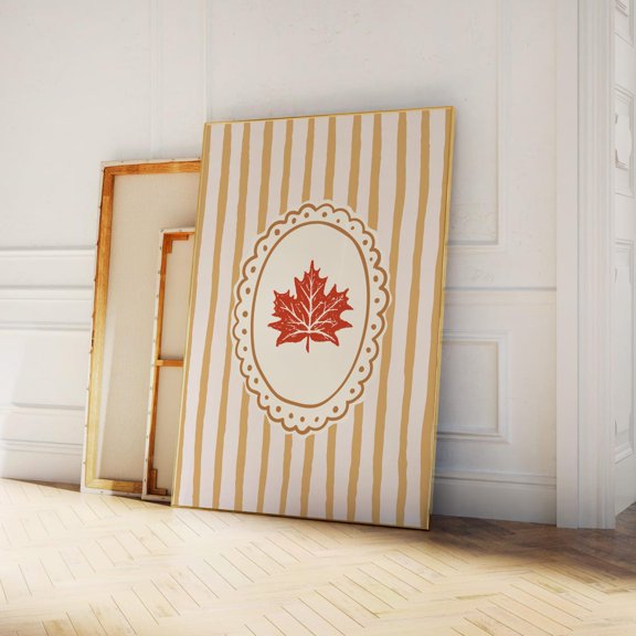 Striped Leaf Fall Art Print Autumn Wall Decor Season Nature Wall Art, Stretched Canvas 16x20in