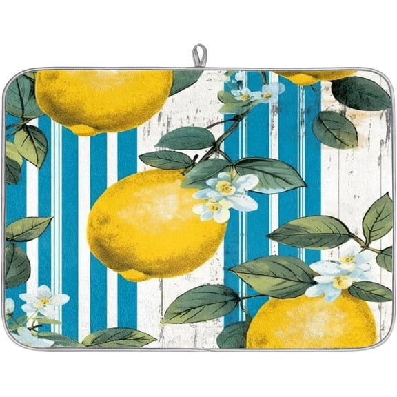 Striped Lemons Dish Drying Mat for Kitchen Counter Reversible Super Absorbent Fiber Dish Drying Pad with Non-Slip Backing for Countertop Tea Coffee Bar Accessories 18 x 24 Inch