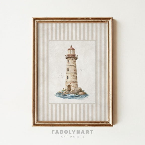 Striped Lighthouse Wall Art Rustic Nautical Beach House Decor Ocean Lover, Unframed Poster