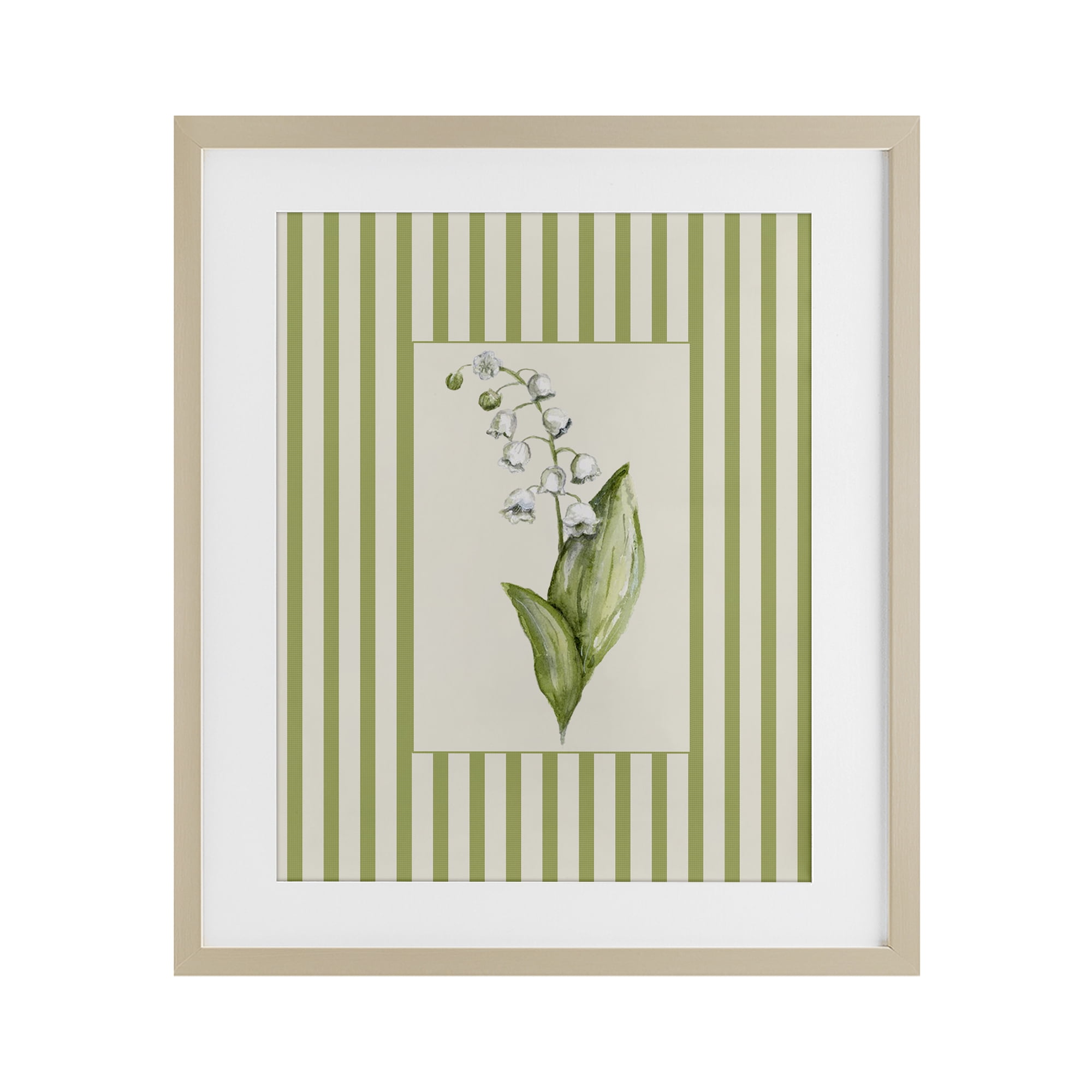 Striped Lily Of The Valley Birch Framed Print Under Glass, design by Lisa Wehmeyer