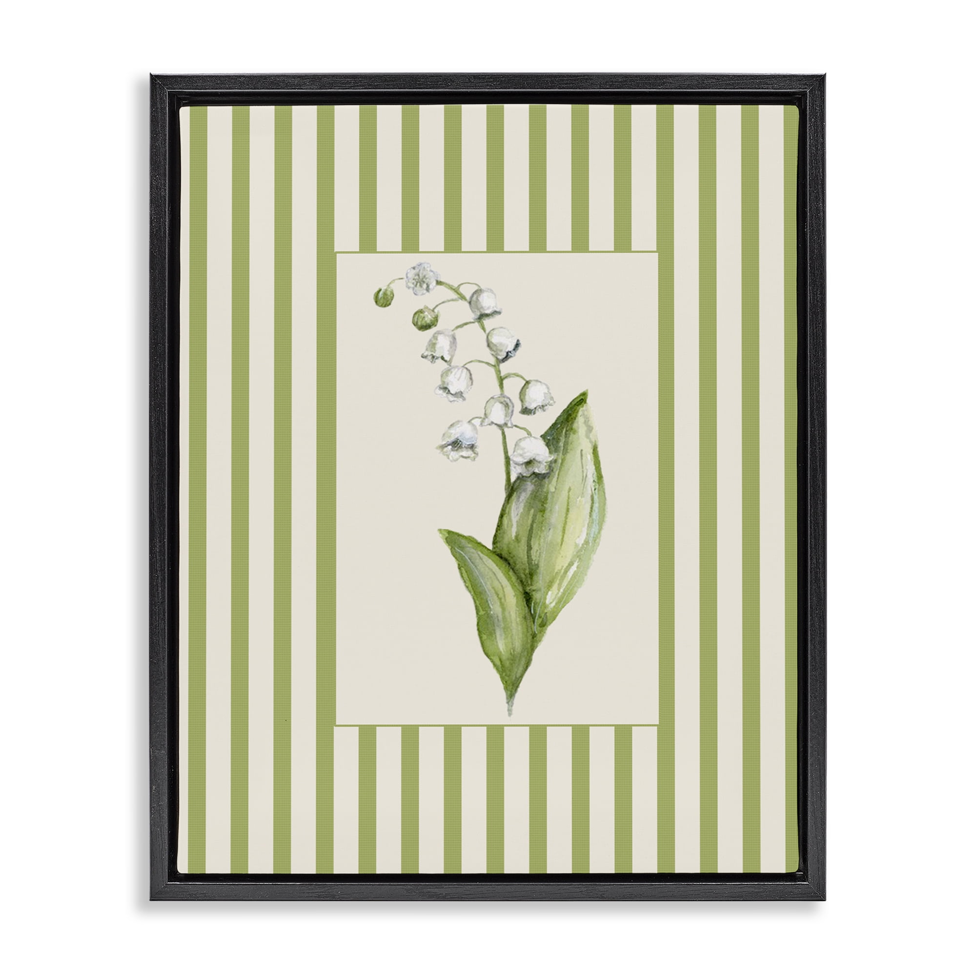 Striped Lily Of The Valley Black Framed Floater Canvas Wall Art, design by Lisa Wehmeyer