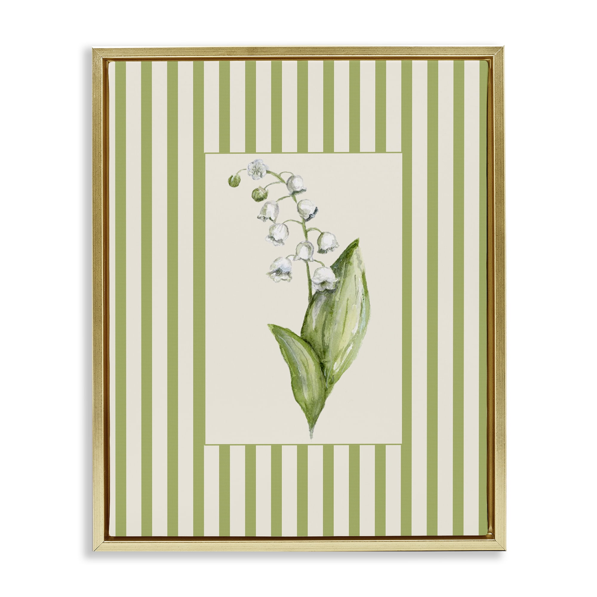 Striped Lily Of The Valley Gold Framed Floater Canvas Wall Art, design by Lisa Wehmeyer