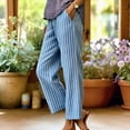 thumbnail image 1 of Striped Linen Pants Women Elastic Waist Summer Boho Vacation Beach Pants Lightweight Straight Leg Lounge Pant Light Blue L, 1 of 4
