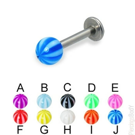 Striped Lip Ring Flat Back With Bezel 16G (1.2mm) Acrylic (Purple Magenta)